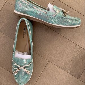 Gorgeous Pearl-Mint Reptile-Print Leather Loafers
